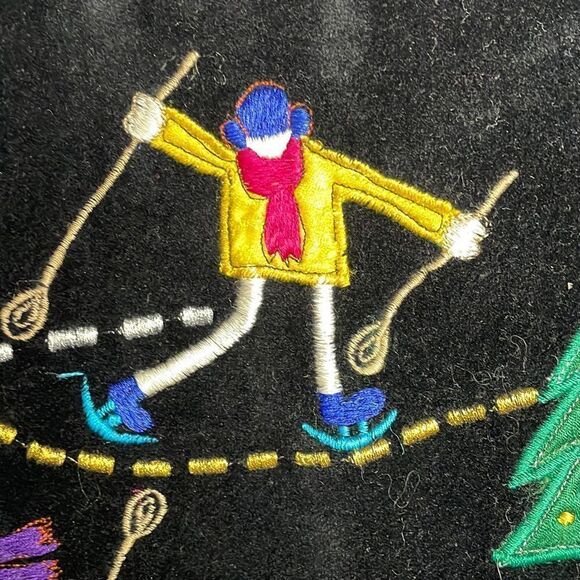 Life Style Embroidered Christmas Vest Black Velvet with Ice Skates Christmas Tee - Picture 2 of 7